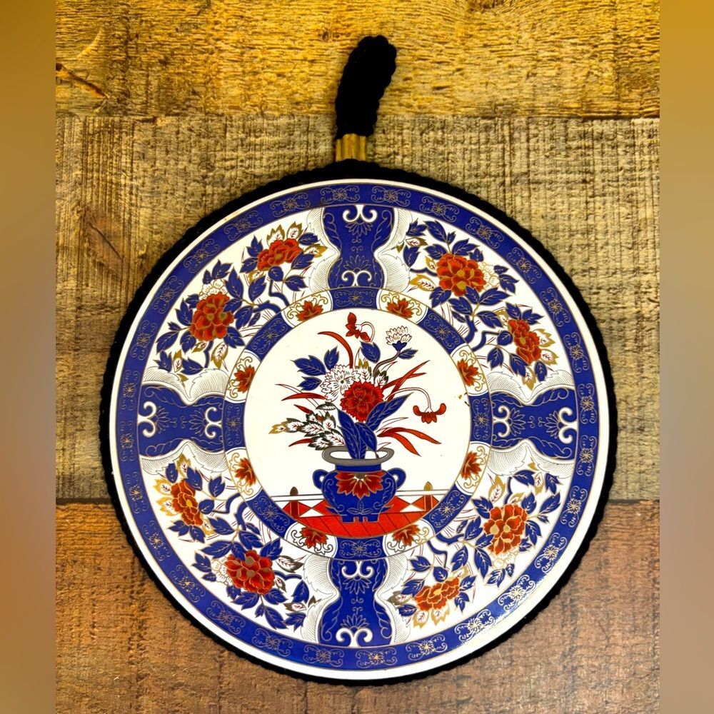 Vintage Japanese Imari Ware Blue Orange Teapot Rest Or Trivet 6” W/ Hanger